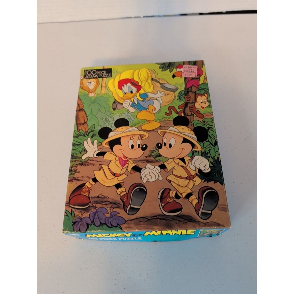Vintage Whitman Mickey Mouse Safari on Elephant Puzzle Complete 1980? 100 pieces